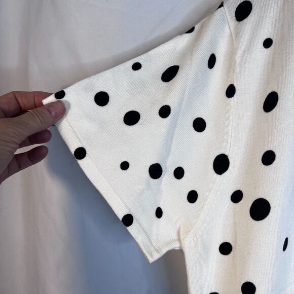 Betas Choie Polka Dot Embroidered Neckline Short Sleeve Sweater White Size XL - Picture 4 of 8